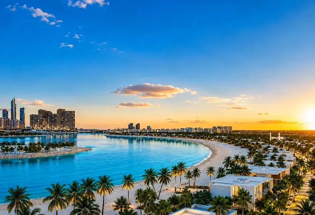 Promenade and beachfront at Marsa Al Saadiyat beside the Talay Villas residential community, Abu Dhabi